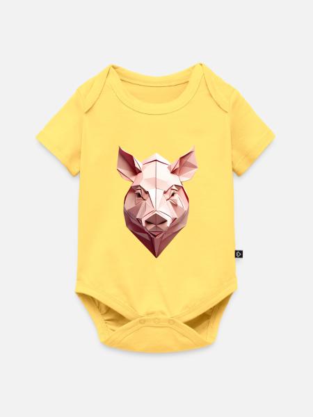 Low-Poly Schwein Kopf Pink - Baby Premium Kurzarmbody - Pastellgelb