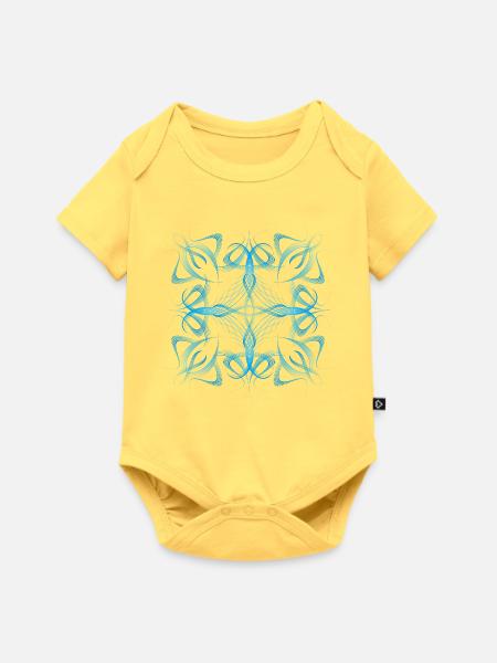 Zartes dynamisches blaues Linienmuster - Baby Premium Kurzarmbody - Pastellgelb