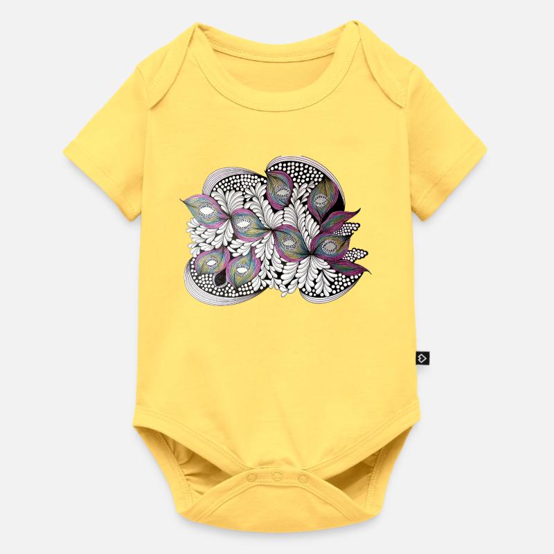 Peacock Feather Doodle Pattern - Baby Premium short-sleeve bodysuit - sky yellow