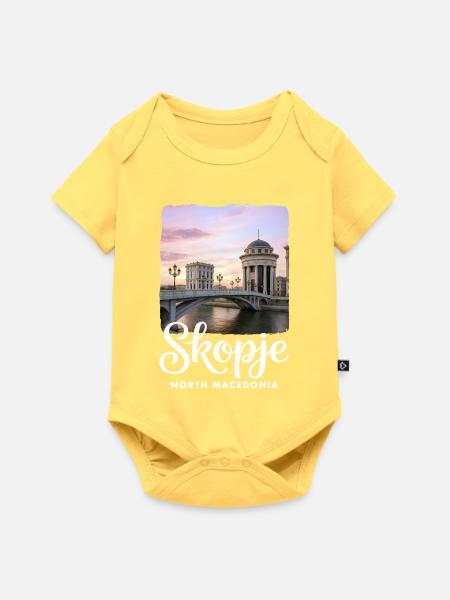 Skopje Nordmazedonien - Baby Premium Kurzarmbody - Pastellgelb