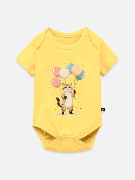 Katze mit bunten Ballons - Baby Premium Kurzarmbody - Pastellgelb