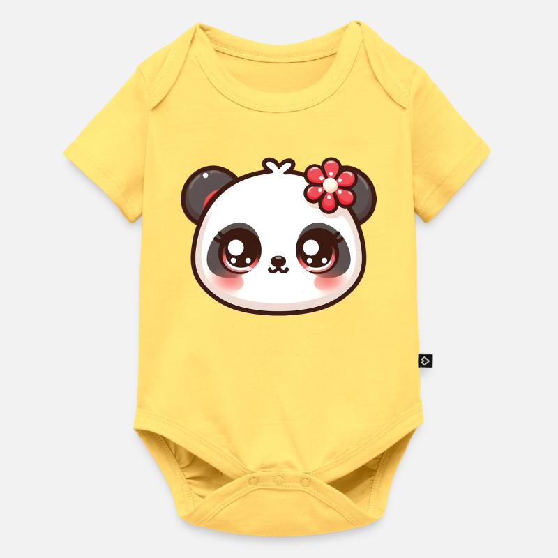 Visage mignon de fleur de panda - Body à manches courtes Premium Bébé - jaune pastel