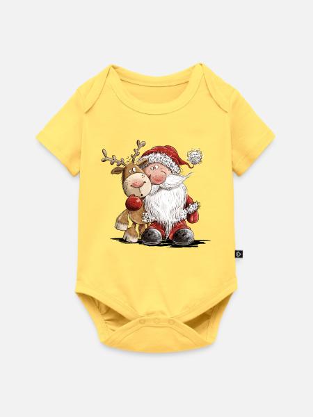 Drolliger Weihnachtsmann und sein Rentier  - Baby Premium Kurzarmbody - Pastellgelb