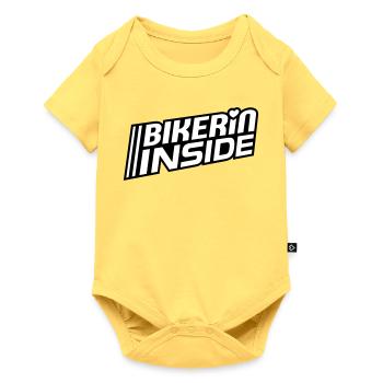 Bikerin à l’intérieur des lettres (les couleurs peuvent être modifiées) - Body à manches courtes Premium Bébé - jaune pastel - Devant