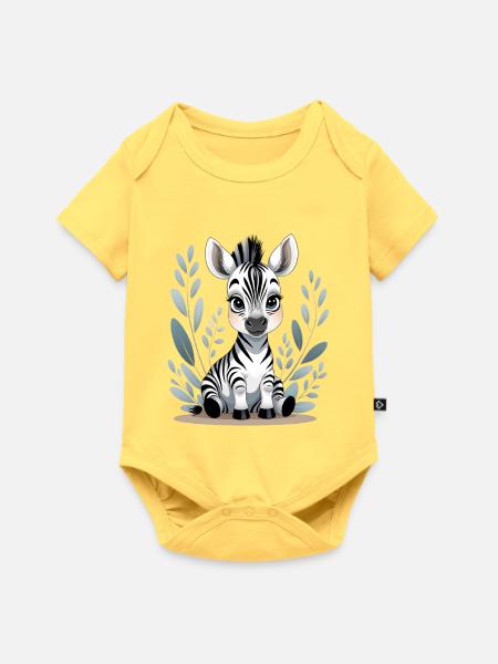 Zebra Baby im Blätterrahmen - Baby Premium Kurzarmbody - Pastellgelb