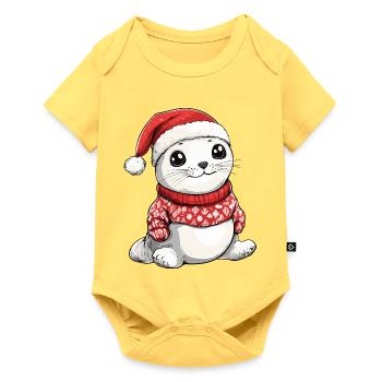 Robbe Tier Weihnachten Xmas - Baby Premium Kurzarmbody - Pastellgelb - Vorne