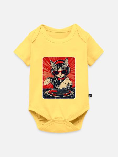 Coole DJ Katze mit Sonnenbrille - Baby Premium Kurzarmbody - Pastellgelb