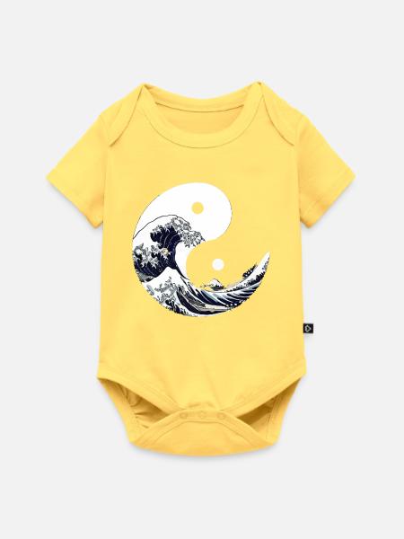 Yin-yang-Welle Kanagawa - Baby Premium Kurzarmbody - Pastellgelb