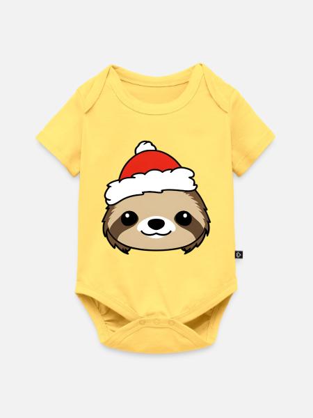 Weihnachts-Sloth mit Santa-Hut - Baby Premium Kurzarmbody - Pastellgelb