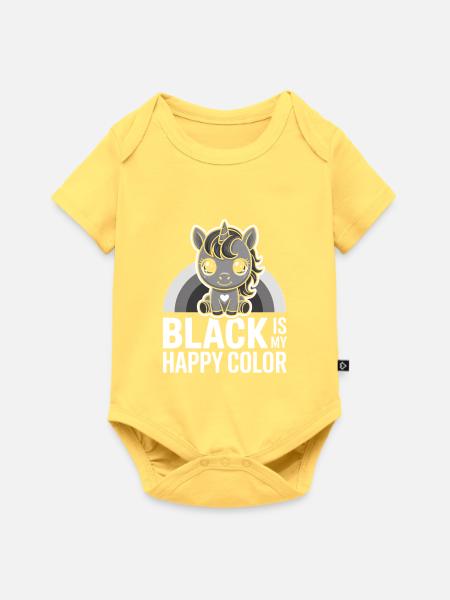Graues Einhorn mit Regenbogenbogen - Baby Premium Kurzarmbody - Pastellgelb