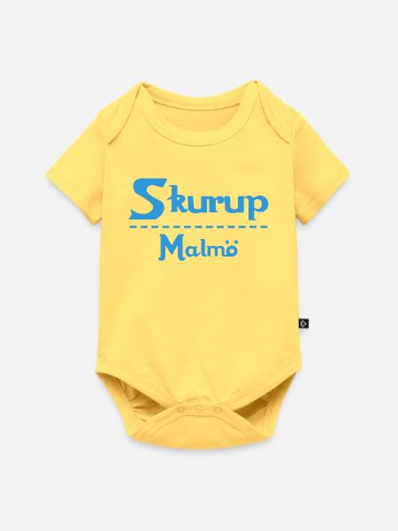 Skurup – Malmö Himmelblaues Design - Baby Premium Kurzarmbody - Pastellgelb