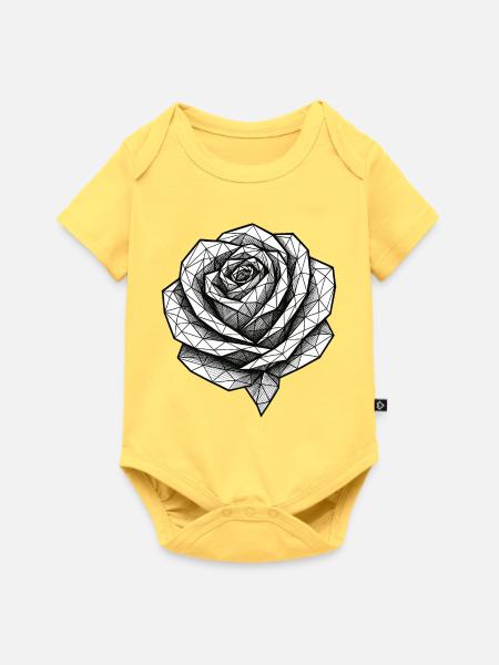 Geometrische Rose Schwarzweiß - Baby Premium Kurzarmbody - Pastellgelb