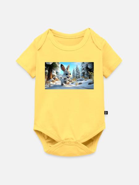 Flauschiger Schneehase im Winterwald - Baby Premium Kurzarmbody - Pastellgelb