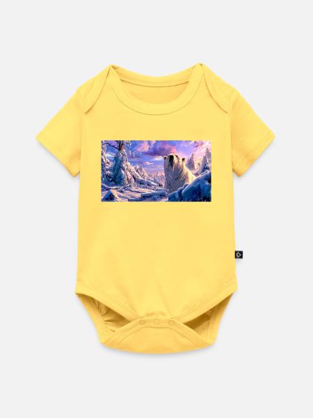 Magischer Eisbär Wintertraum Fantasy Art - Baby Premium Kurzarmbody - Pastellgelb