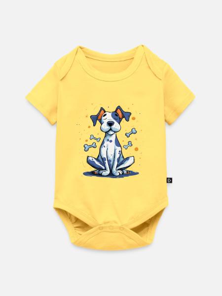 Blauer Hund Cartoon mit Knochen - Baby Premium Kurzarmbody - Pastellgelb