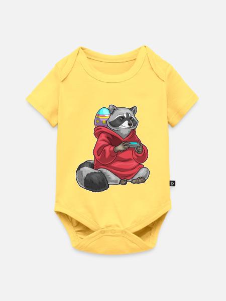 Waschbär Ostern Gamer - Baby Premium Kurzarmbody - Pastellgelb