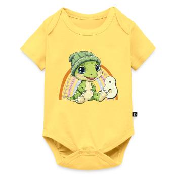 8e anniversaire Dinosaure Arc-en-ciel mignon mignon - Body à manches courtes Premium Bébé - jaune pastel - Devant