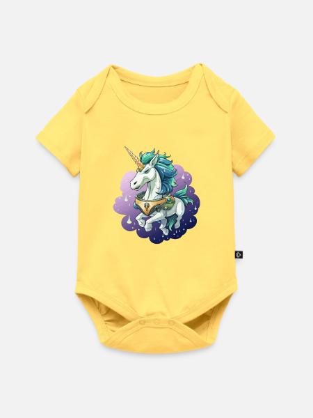 Kosmischer Einhorn im Sternenmeer - Baby Premium Kurzarmbody - Pastellgelb
