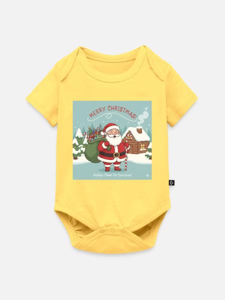 Weihnachts-Santa mit Sack und Zuckerstange - Baby Premium Kurzarmbody - Pastellgelb