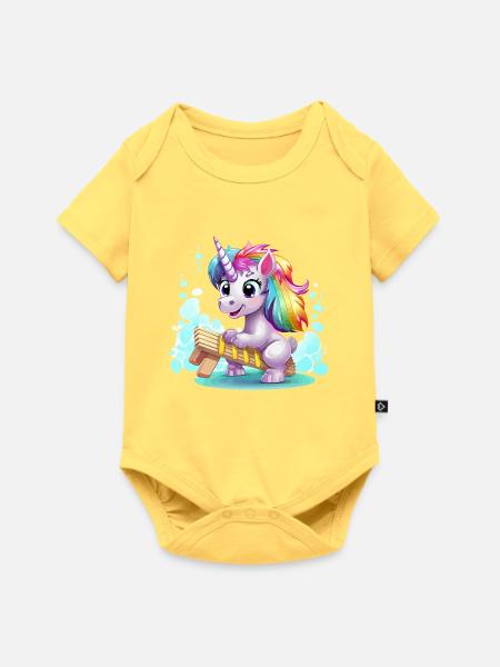 Regenbogen Einhorn Schlitten - Baby Premium Kurzarmbody - Pastellgelb