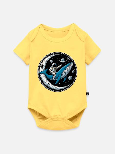 Cosmic Ride: Astronaut und der Wal - Baby Premium Kurzarmbody - Pastellgelb