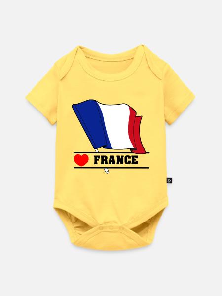 Frankreich Flaggenherz - Baby Premium Kurzarmbody - Pastellgelb