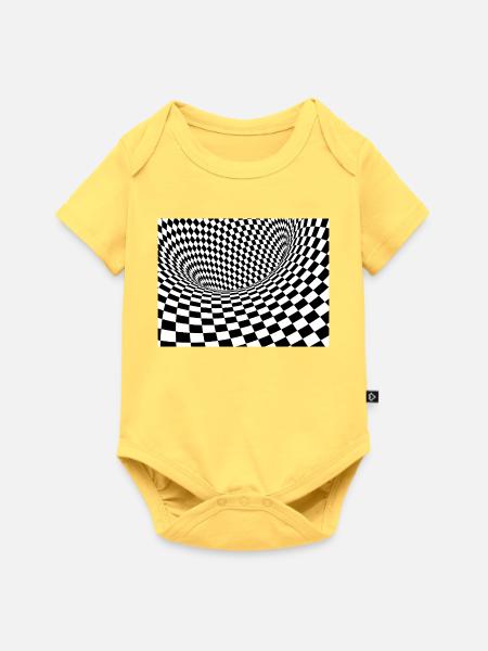 Optisch-schwarz karierter Tunnel - Baby Premium Kurzarmbody - Pastellgelb