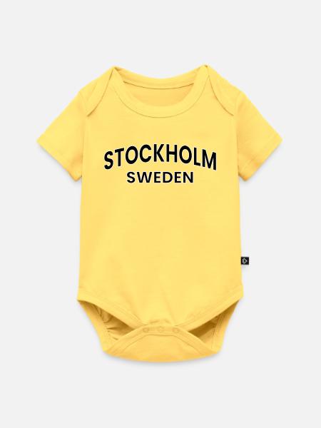 Stockholm – Schweden Textgestaltung - Baby Premium Kurzarmbody - Pastellgelb