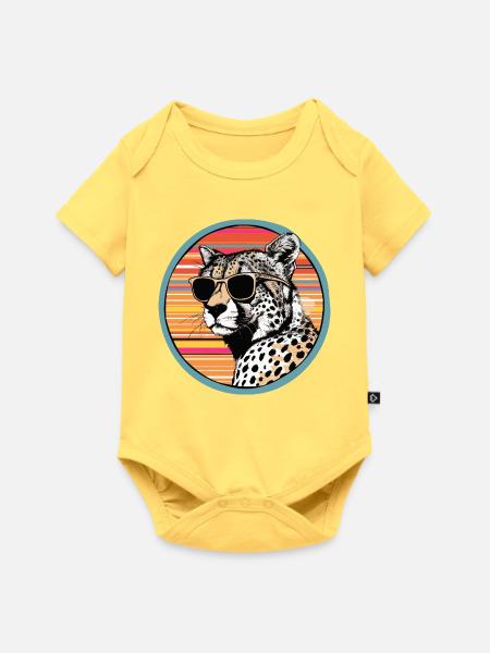 Cheetah mit Sonnenbrille im Retro-Style - Baby Premium Kurzarmbody - Pastellgelb