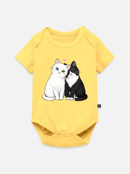 Katzenfreunde Duo Herzchen - Baby Premium Kurzarmbody - Pastellgelb