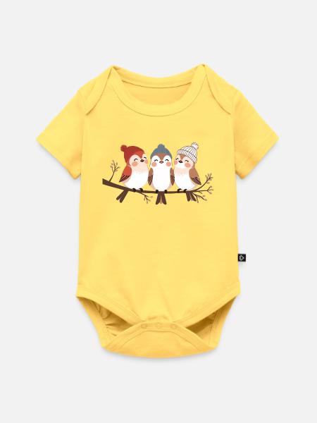 Winterliche Vogelfreunde am Ast - Baby Premium Kurzarmbody - Pastellgelb