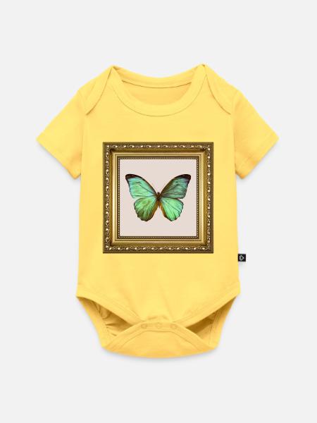 Smaragd-Schmetterling im goldenen Rahmen - Baby Premium Kurzarmbody - Pastellgelb