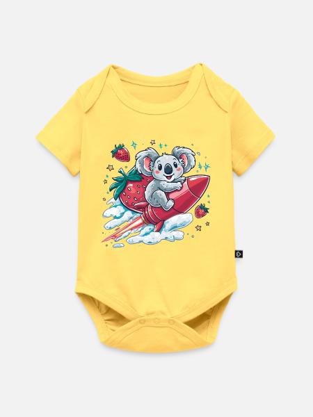 Raketenkoala mit Erdbeeren - Baby Premium Kurzarmbody - Pastellgelb