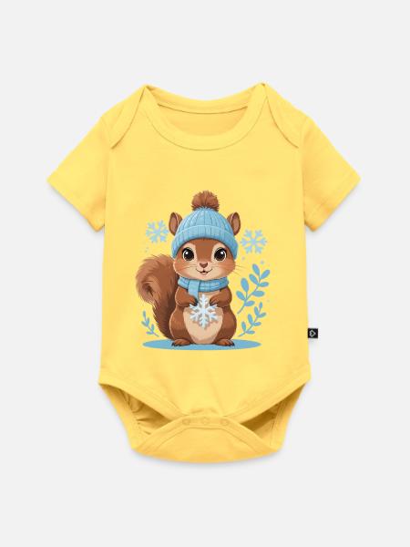 Winterliches Eichhörnchen Motiv - Baby Premium Kurzarmbody - Pastellgelb