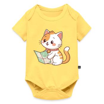 Chat explorateur et carte - Body à manches courtes Premium Bébé - jaune pastel - Devant