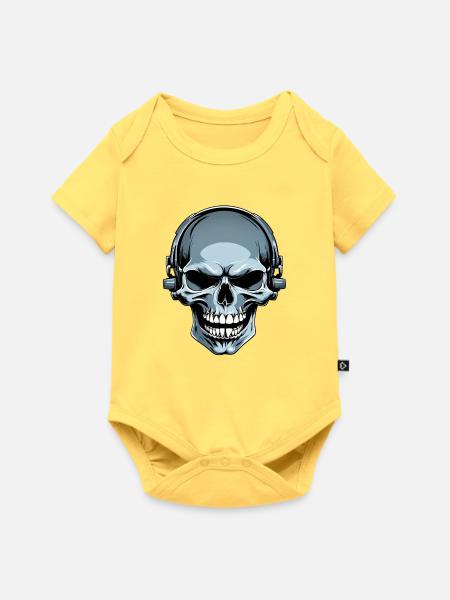 Schädel mit Kopfhörern Illustration - Baby Premium Kurzarmbody - Pastellgelb