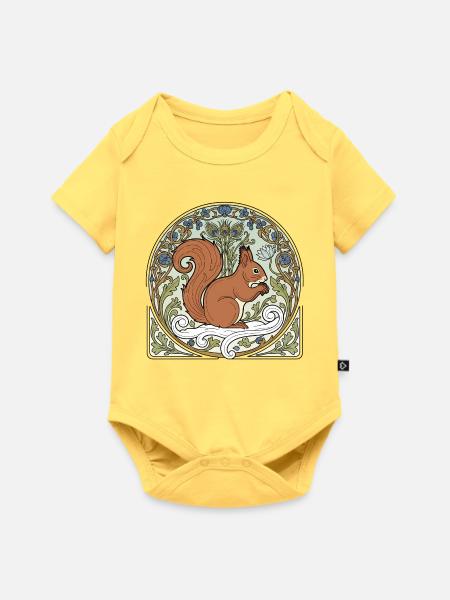 Eichhörnchen im Jugendstil-Ornament - Baby Premium Kurzarmbody - Pastellgelb