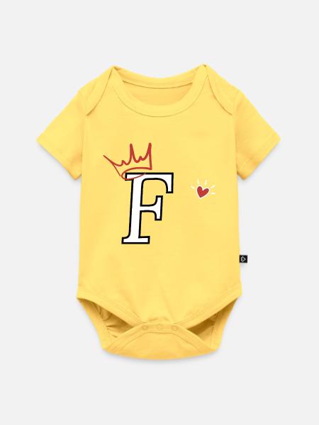 Buchstabe f Kronenherz - Baby Premium Kurzarmbody - Pastellgelb
