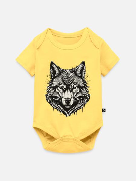 Wolfskopf-Tinte graviert - Baby Premium Kurzarmbody - Pastellgelb