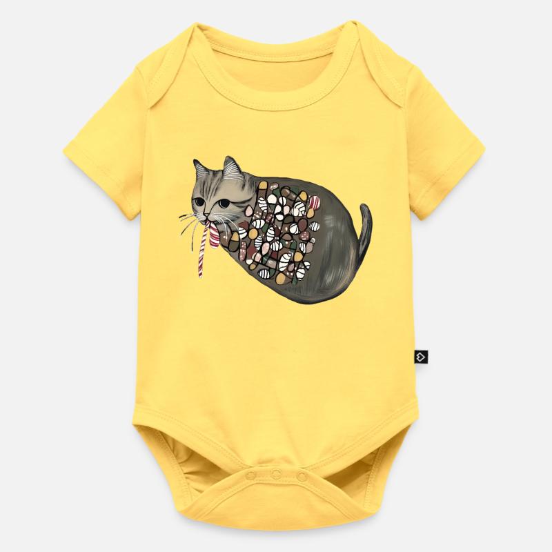 Candy Pattern Candy Cat - Baby Premium Kurzarmbody - Pastellgelb
