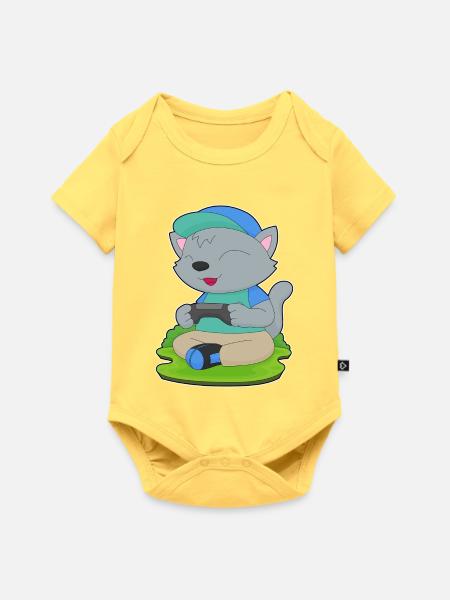 Katze Gamer Controller - Baby Premium Kurzarmbody - Pastellgelb