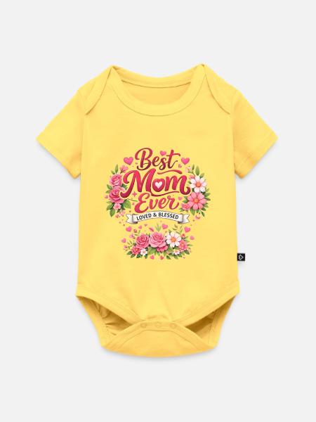 Beste Mama Ever Blütenkranz - Baby Premium Kurzarmbody - Pastellgelb