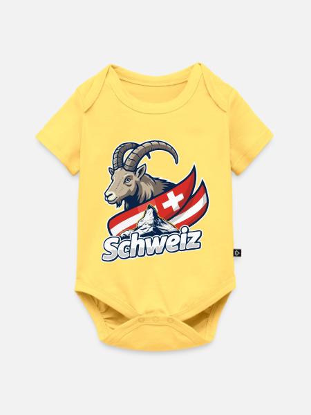 Alpensteinbock mit Schweizer Flagge - Baby Premium Kurzarmbody - Pastellgelb