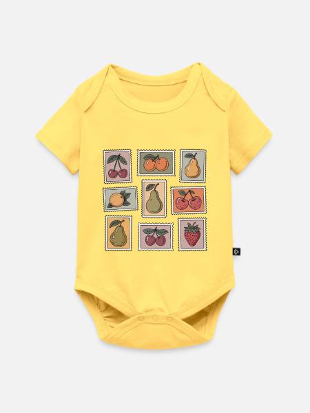 Pastellfruchtstempel-Muster - Baby Premium Kurzarmbody - Pastellgelb
