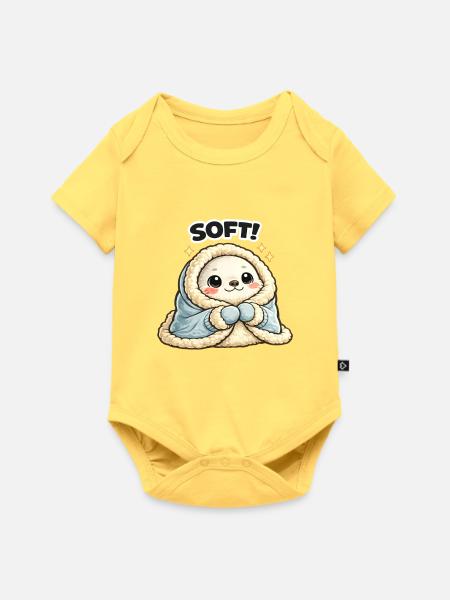 Kuschel-Maskottchen im Wintermantel - Baby Premium Kurzarmbody - Pastellgelb