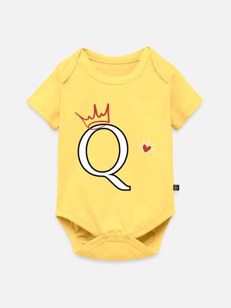 Buchstabe Q Kronenherz - Baby Premium Kurzarmbody - Pastellgelb