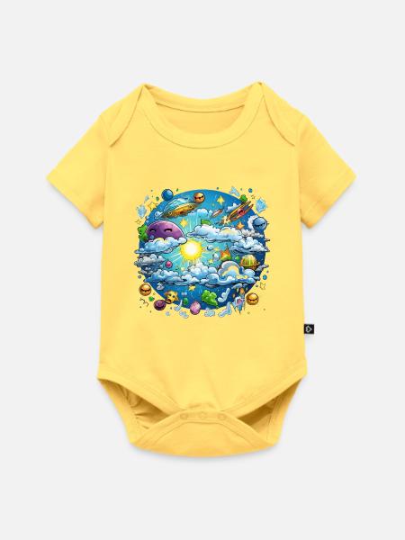 Wolkenkosmos Fantasiewelt - Baby Premium Kurzarmbody - Pastellgelb