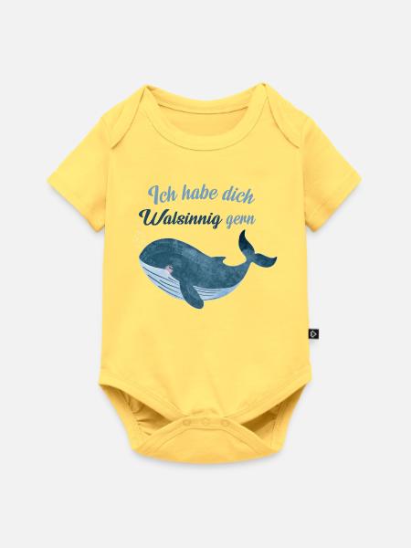 Walsinnig gern – Lustiger Wal Spruch - Baby Premium Kurzarmbody - Pastellgelb