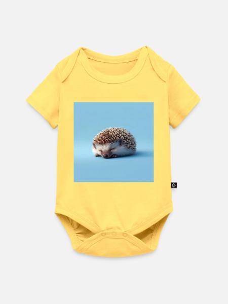 Blauer schlafender Igel - Baby Premium Kurzarmbody - Pastellgelb