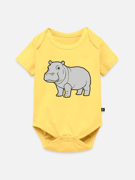 Nilpferd Stehend Comic Tier Zoo - Baby Premium Kurzarmbody - Pastellgelb